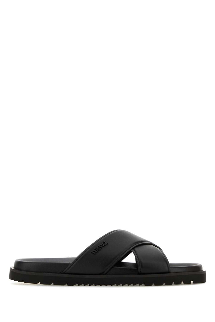 Black Leather Slippers