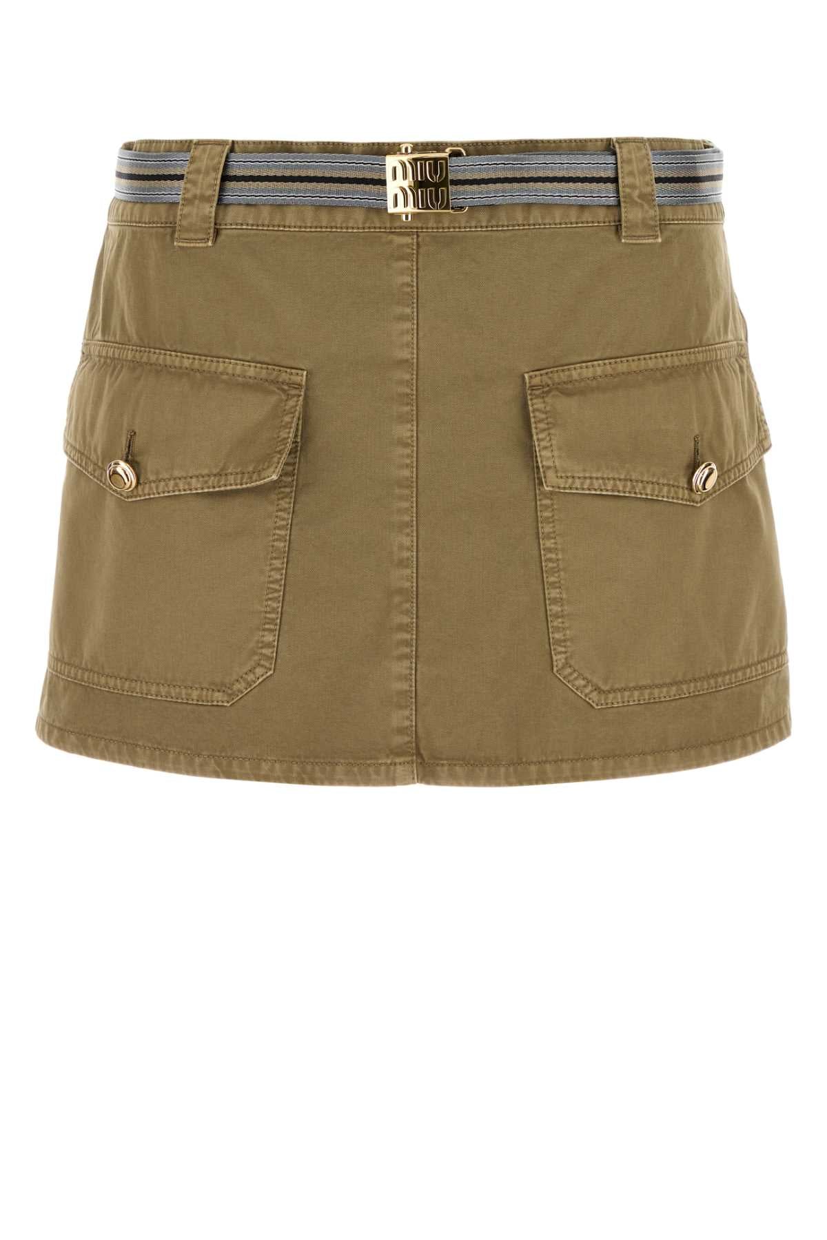 Army Green Cotton Mini Skirt Oliva Exterior: Gonne