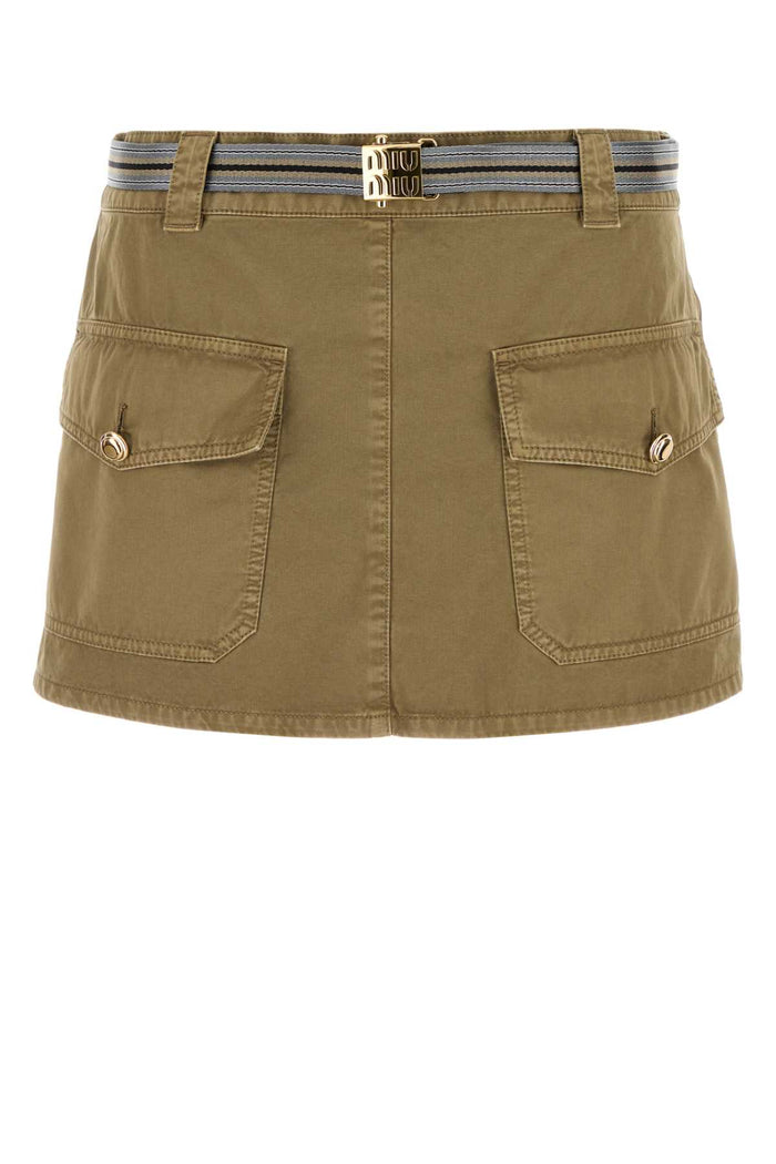 Army Green Cotton Mini Skirt Oliva Exterior: Gonne