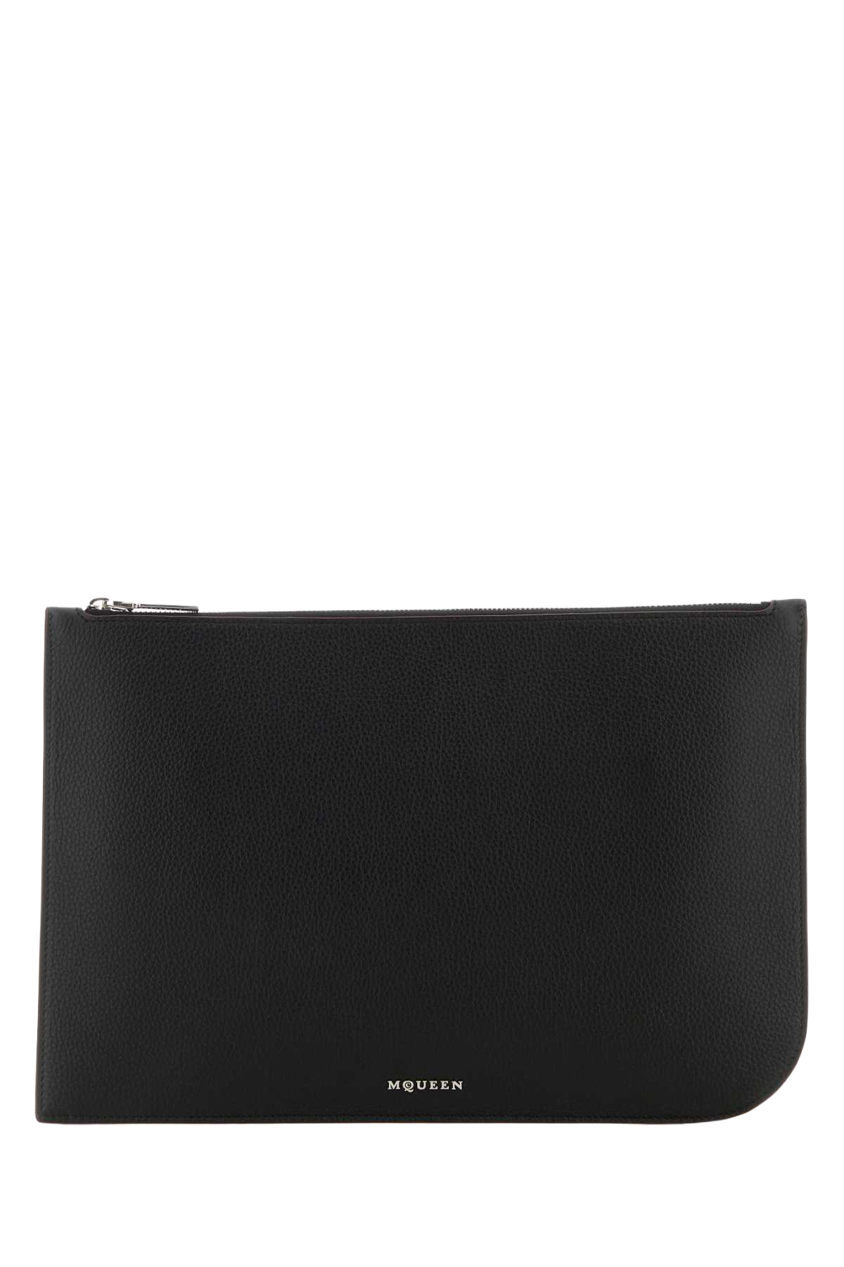 Black Leather Large Sling Pouch Blacksilver Beauty Case