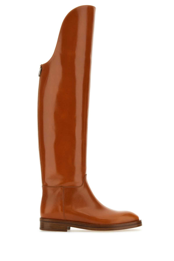 Caramel Leather Equestran Boots Brown Stivali