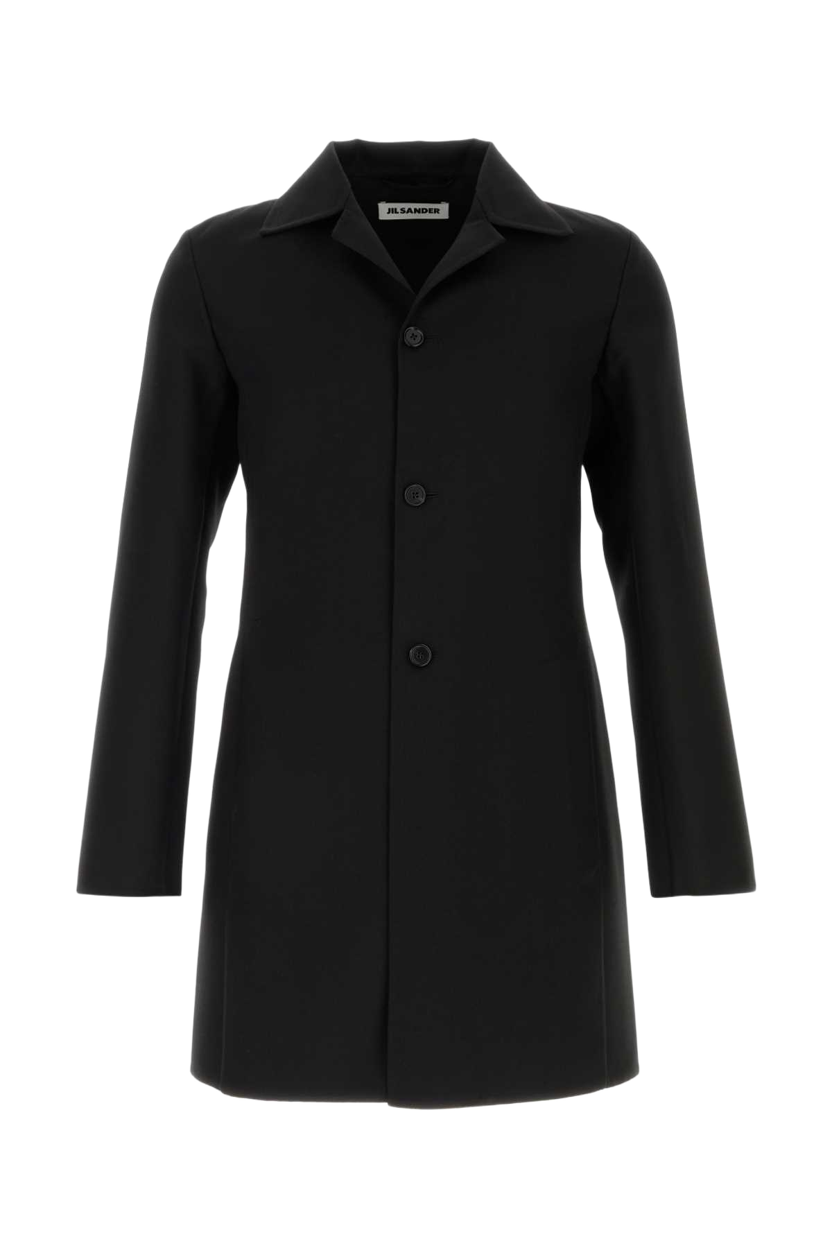 Black Wool Blend Coat Exterior: Virgin Silk Cappotti