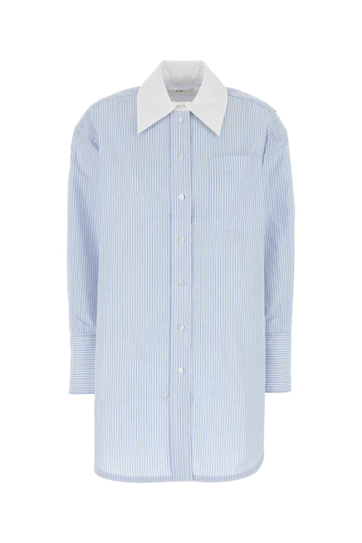 Embroidered Poplin Oversize Shirt Bluestripe Exterior: Cotton Camicie