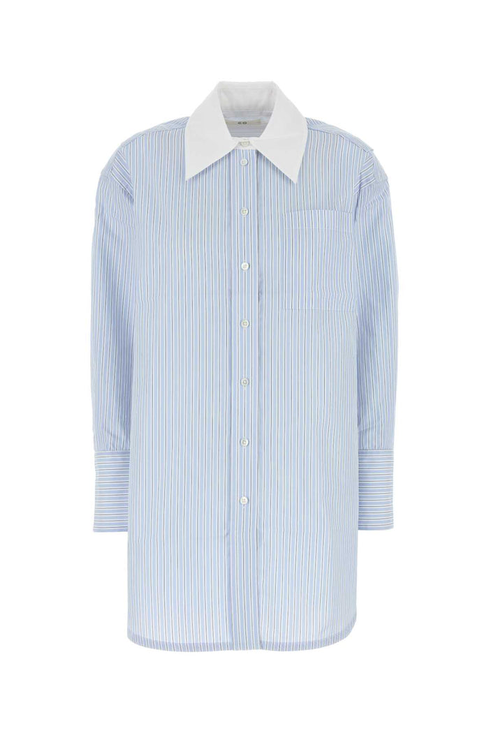 Embroidered Poplin Oversize Shirt Bluestripe Exterior: Cotton Camicie