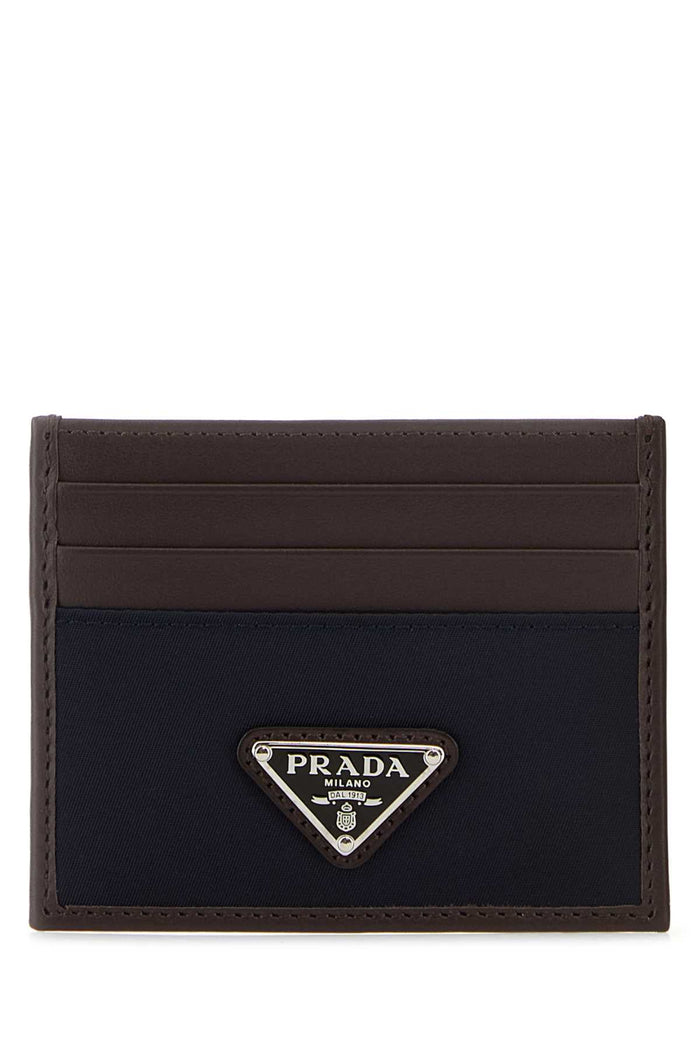 Dark Brown Leather Card Holder Bleu Portafogli