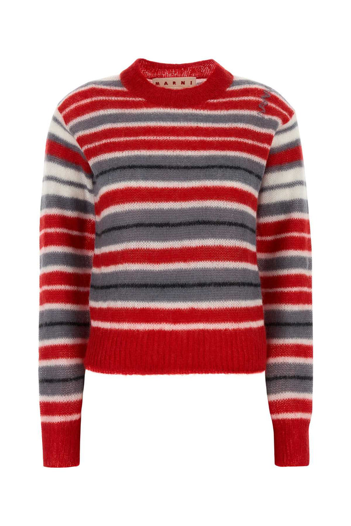 Embroidered Mohair Blend Sweater Neutralgrey Exterior: Nylon Wool Maglieria