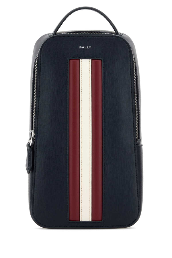 Bally Sling Exterior: 100% Bovine leather; Lining: 100% Fabric; Finishing: Silver metal crossbody bag in navy