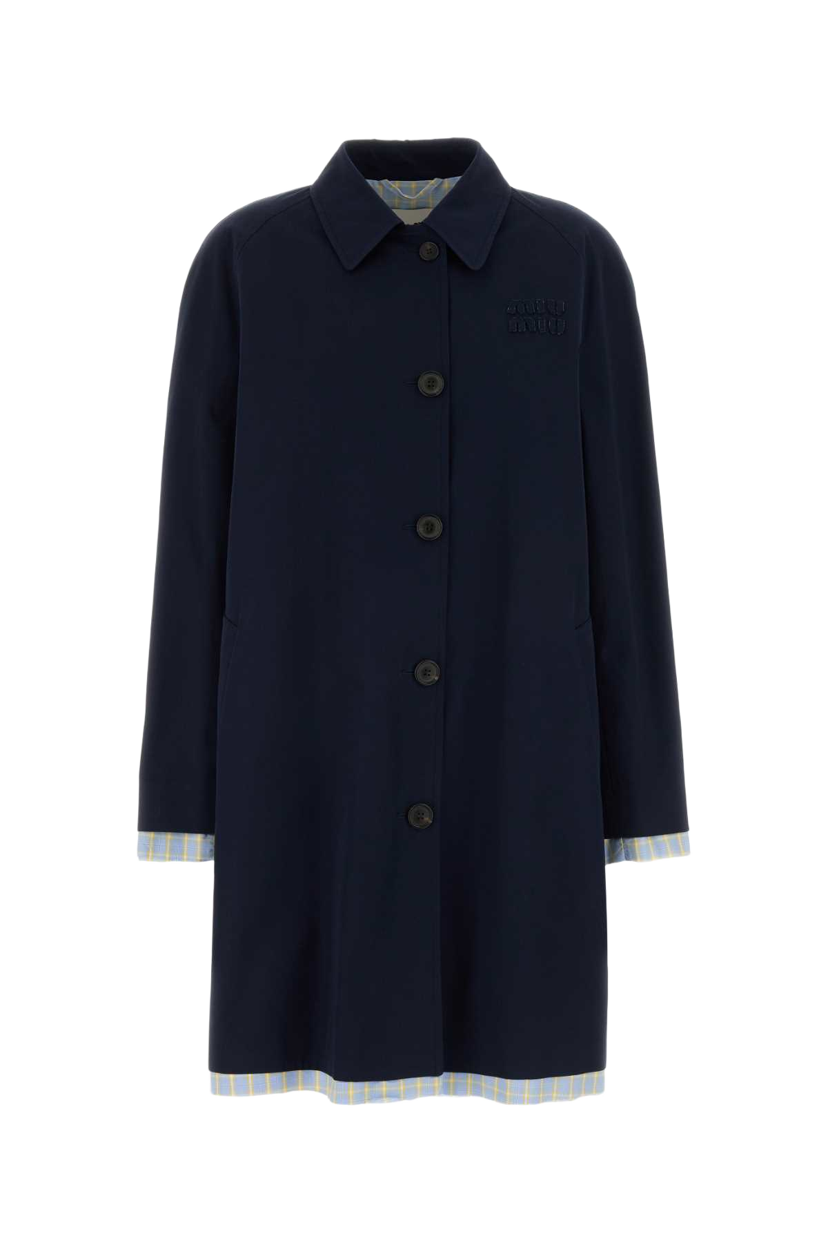 Dark Blue Poplin Trench Overcoat Royal Exterior: Cotton Cappotti