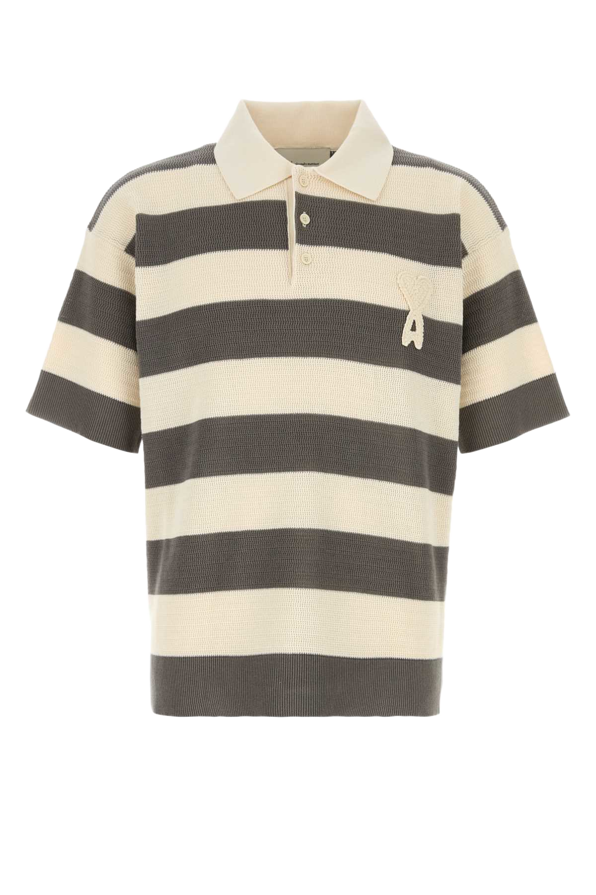Embroidered Cotton Polo Shirt Blanccremecarbone Exterior