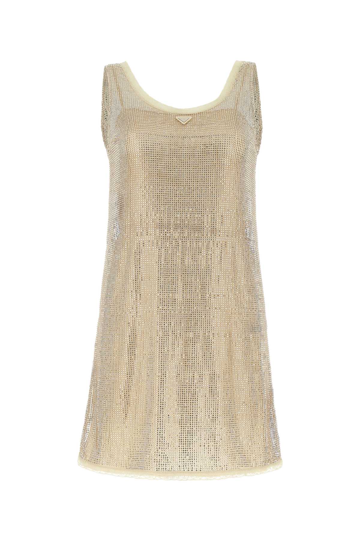 Embellished Mesh Mini Dress Gold Abiti