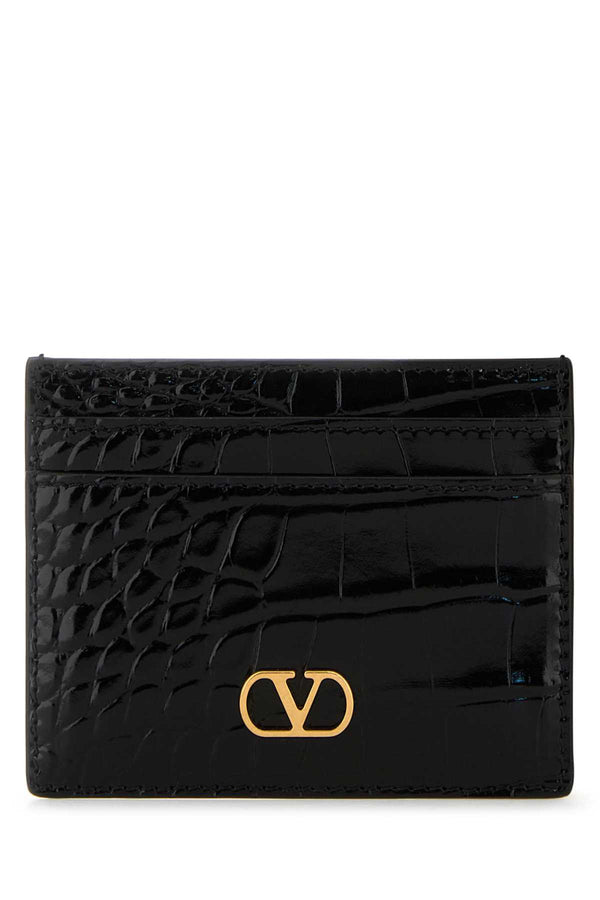 Valentino Garavani Holder 100% crocodile leather card case in black