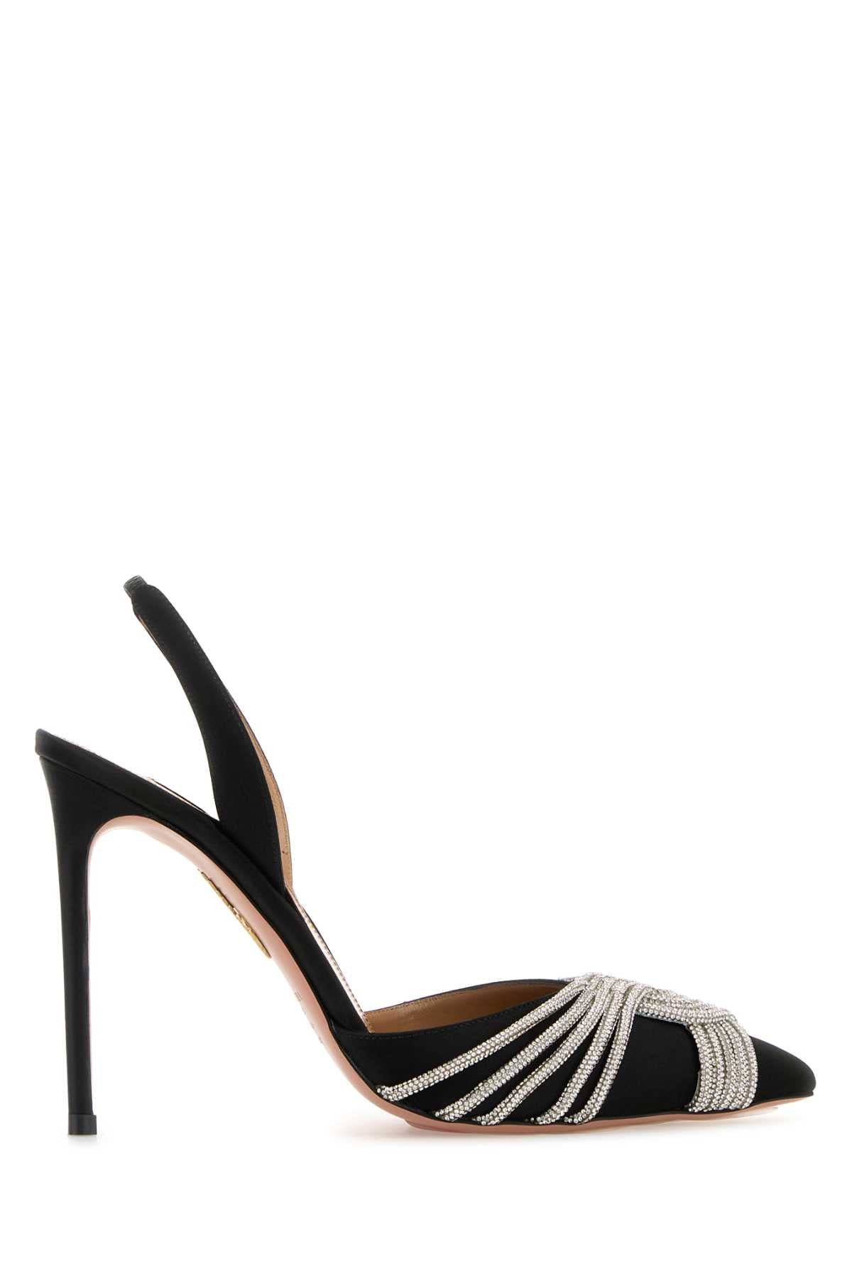 Black Satin Gatsby Sling 105 Pumps Scarpe Con Tacco
