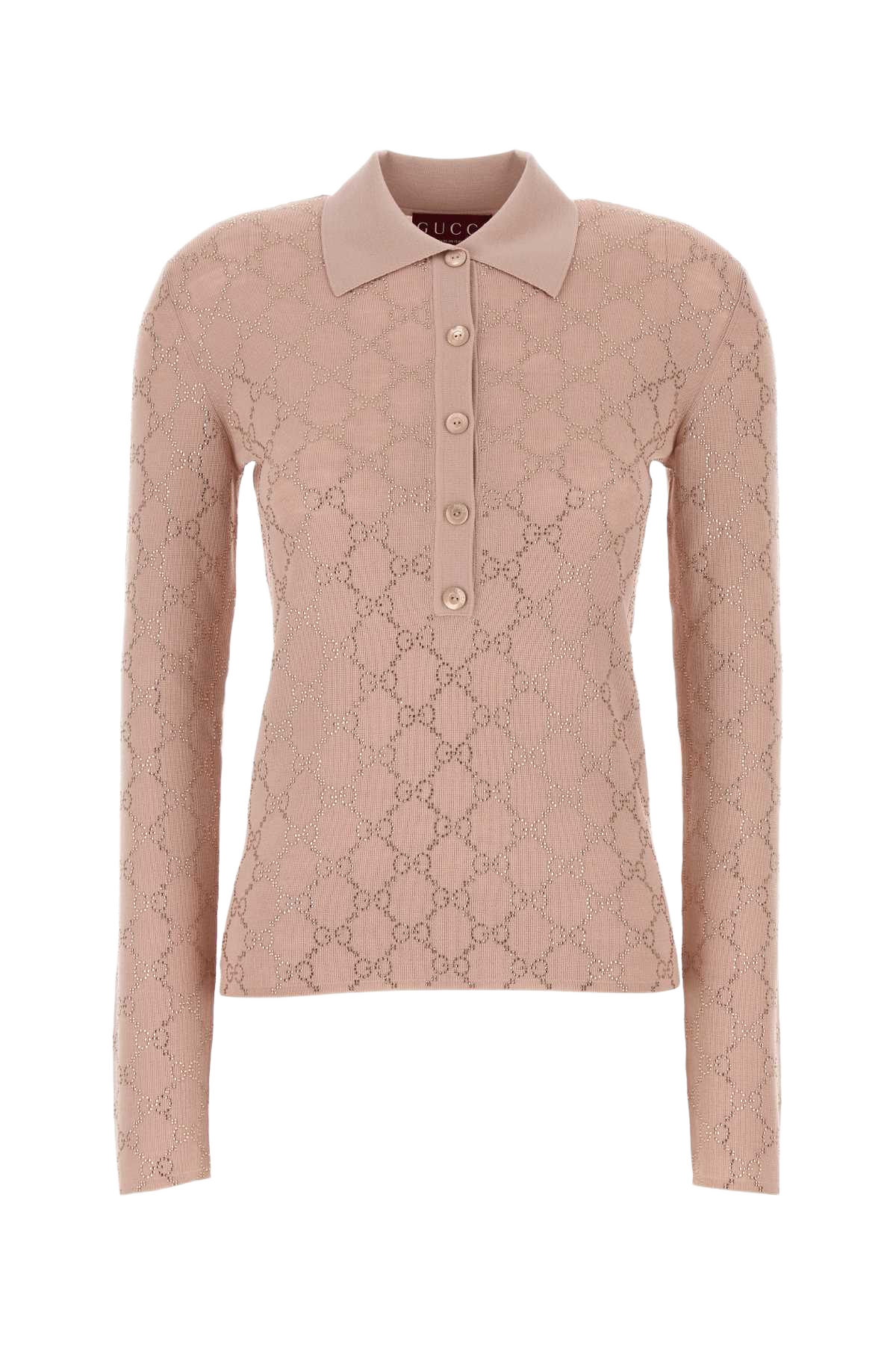 Antiqued Pink Wool Polo Shirt Nudemix Exterior