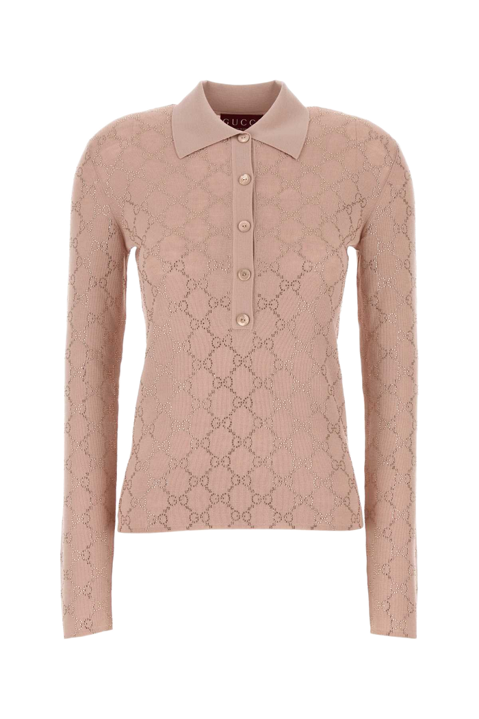Antiqued Pink Wool Polo Shirt Nudemix Exterior