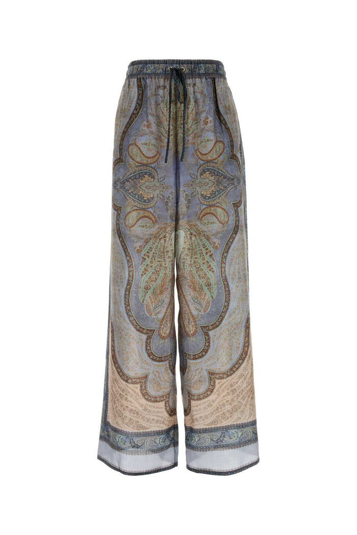 Tapestrybluemulti Silk Pantaloni