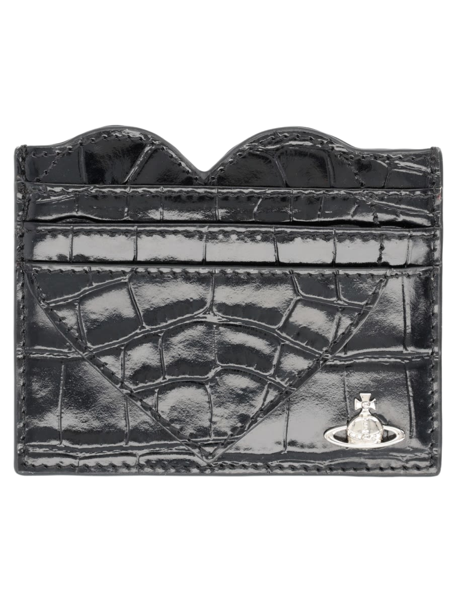 Card Holder Heart Black Calf Leather Wallet