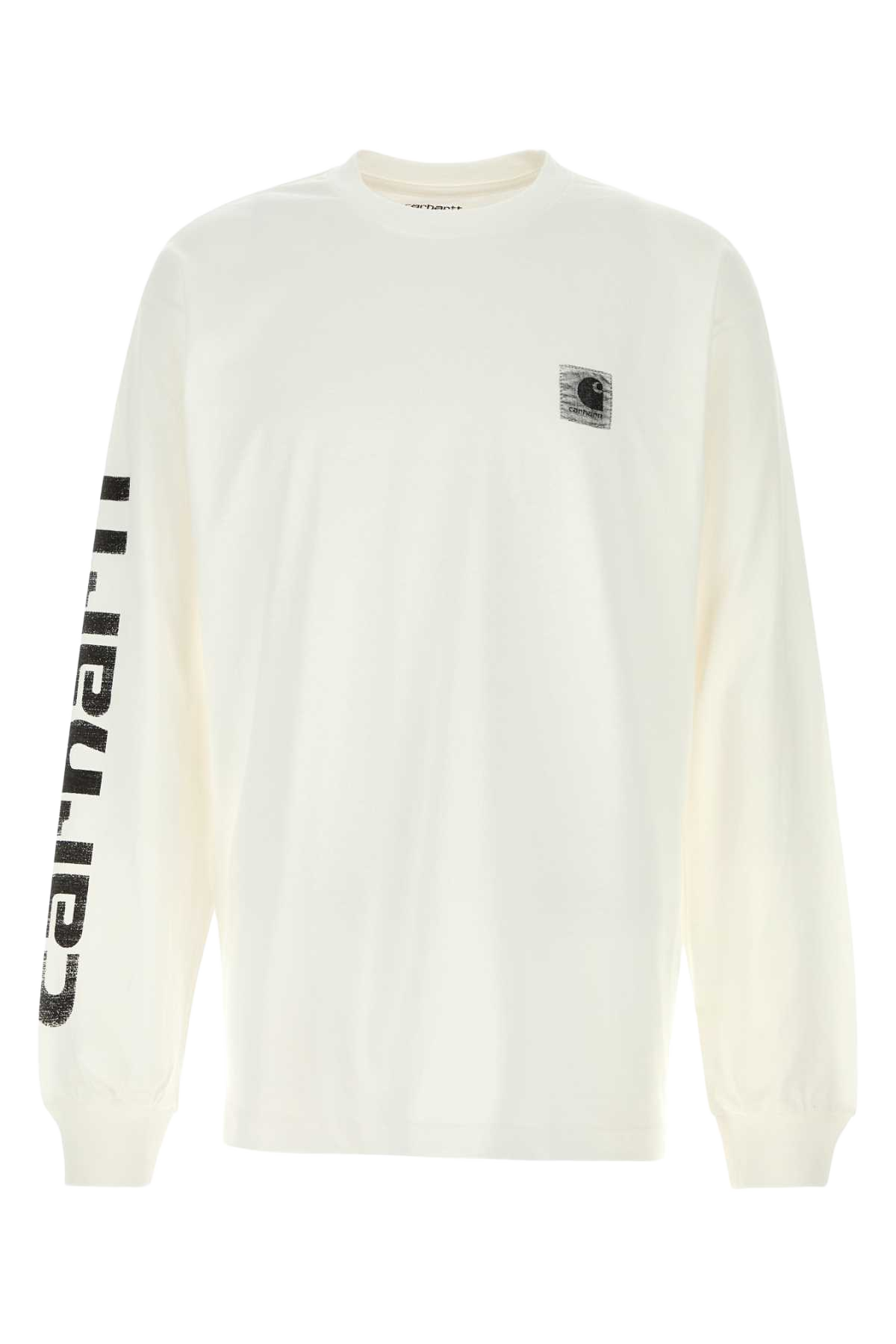 White Cotton L-S Archive Script T-Shirt Exterior: Organic