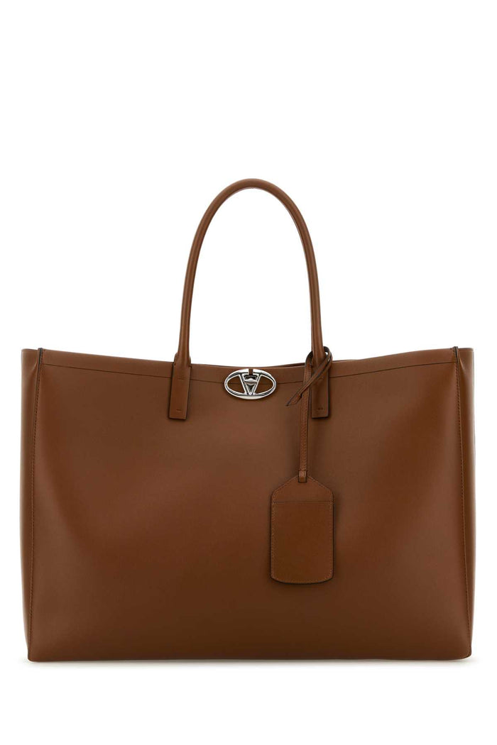 Brown Leather Vlogo Shopping Bag Tobacco Borse A Mano