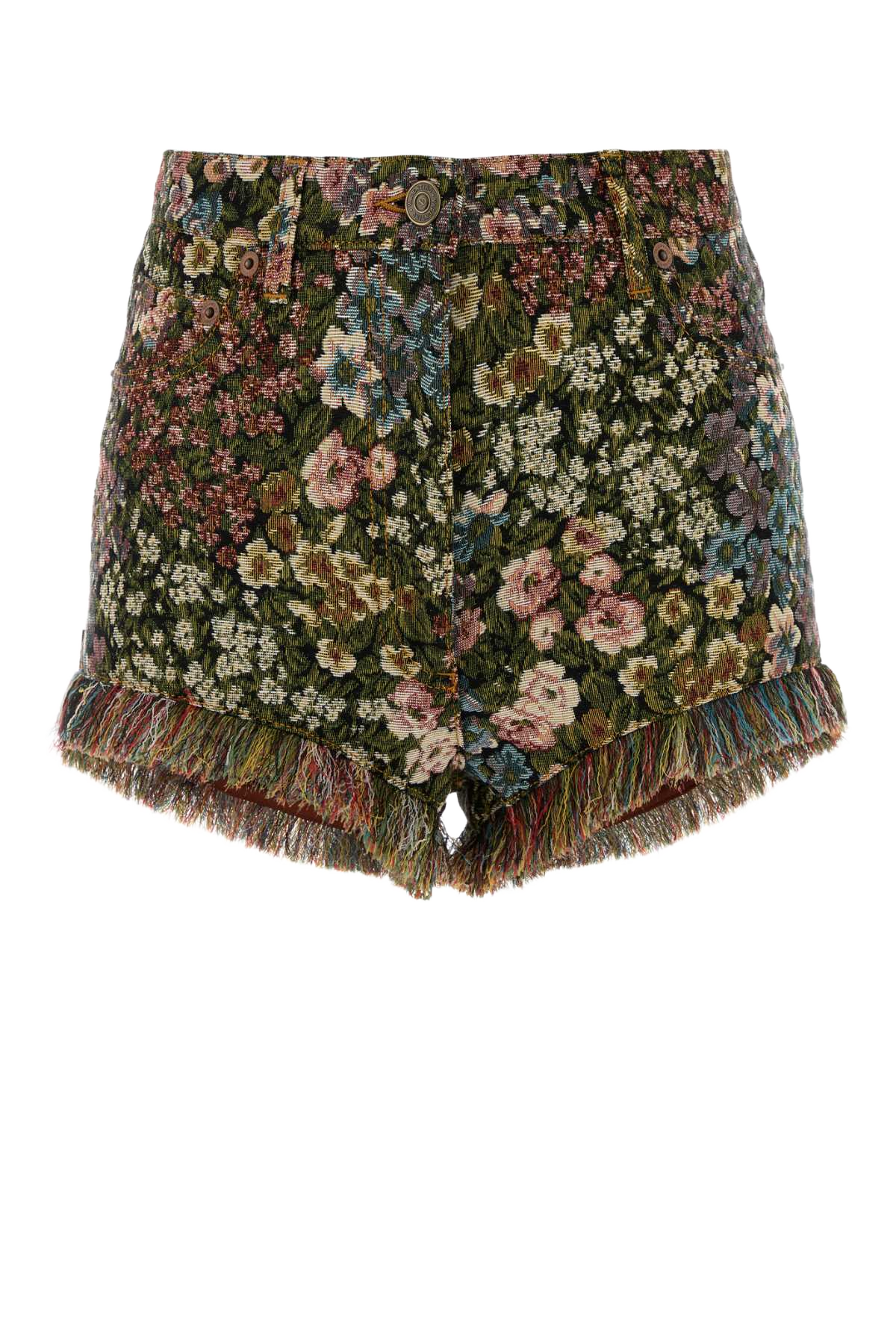 Embroidered Canvas Shorts Neromulticolor Polyester Cotton