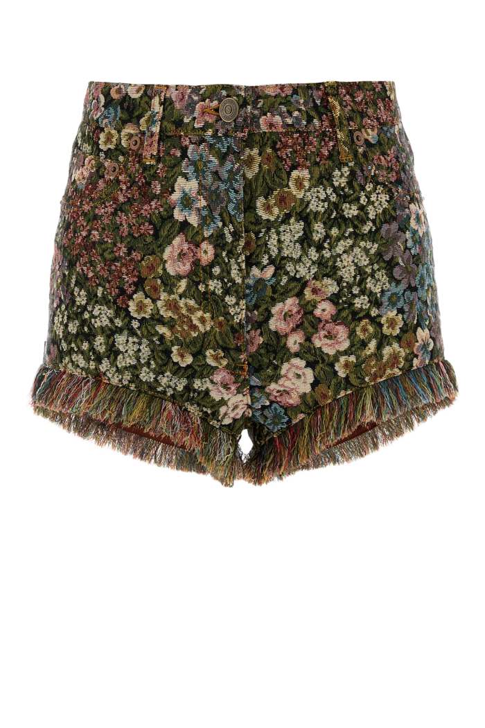 Embroidered Canvas Shorts Neromulticolor Polyester Cotton