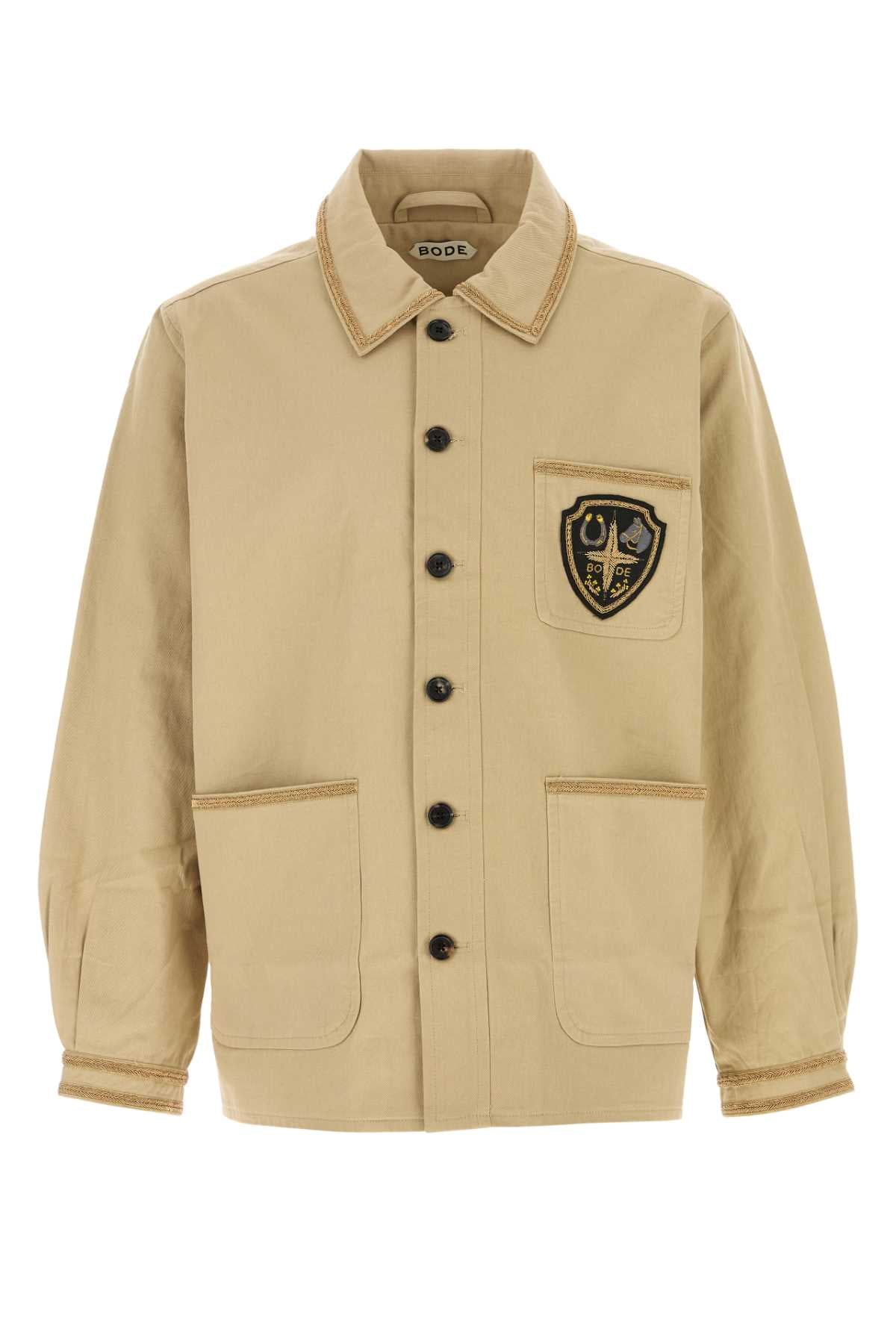 Beige Cotton Bullion Jacket Khaki Exterior: Giubbini