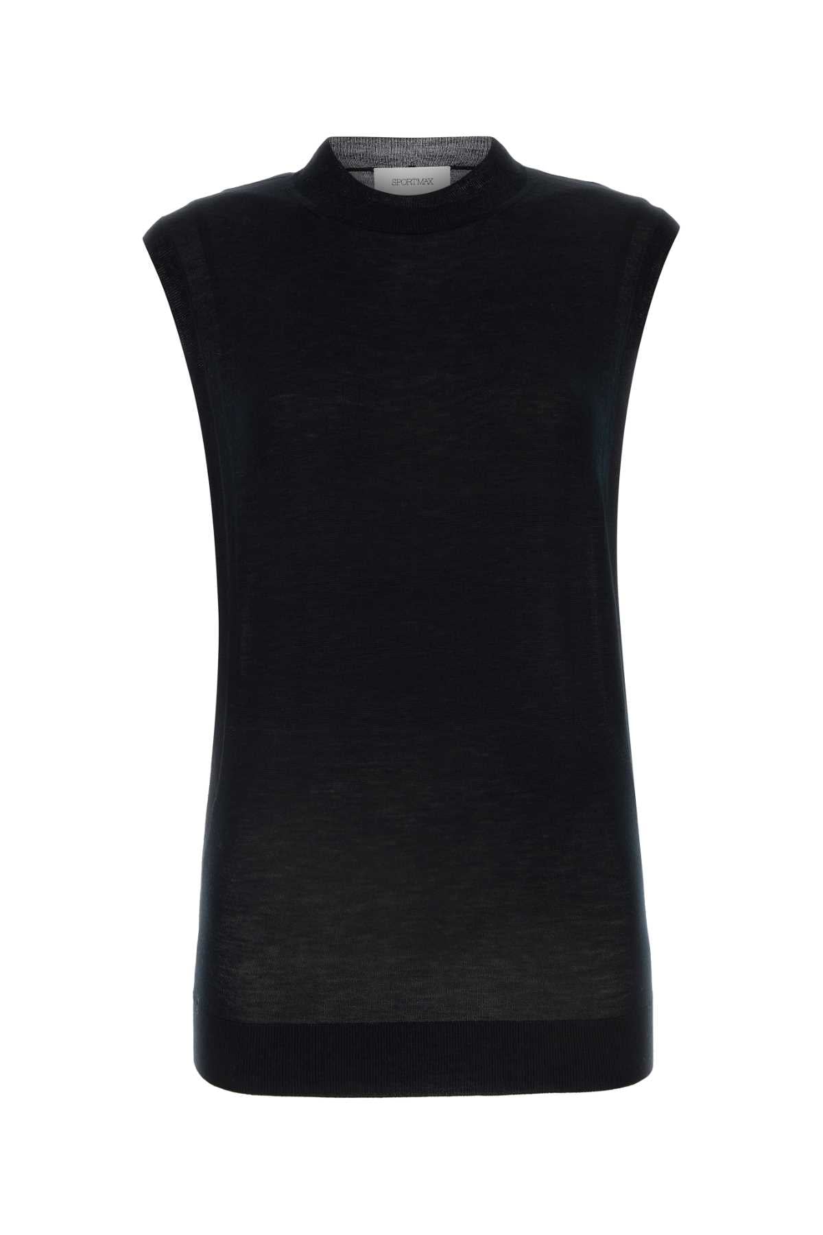 Black Wool Blend Odissea Top Nero Exterior: Silk Maglie