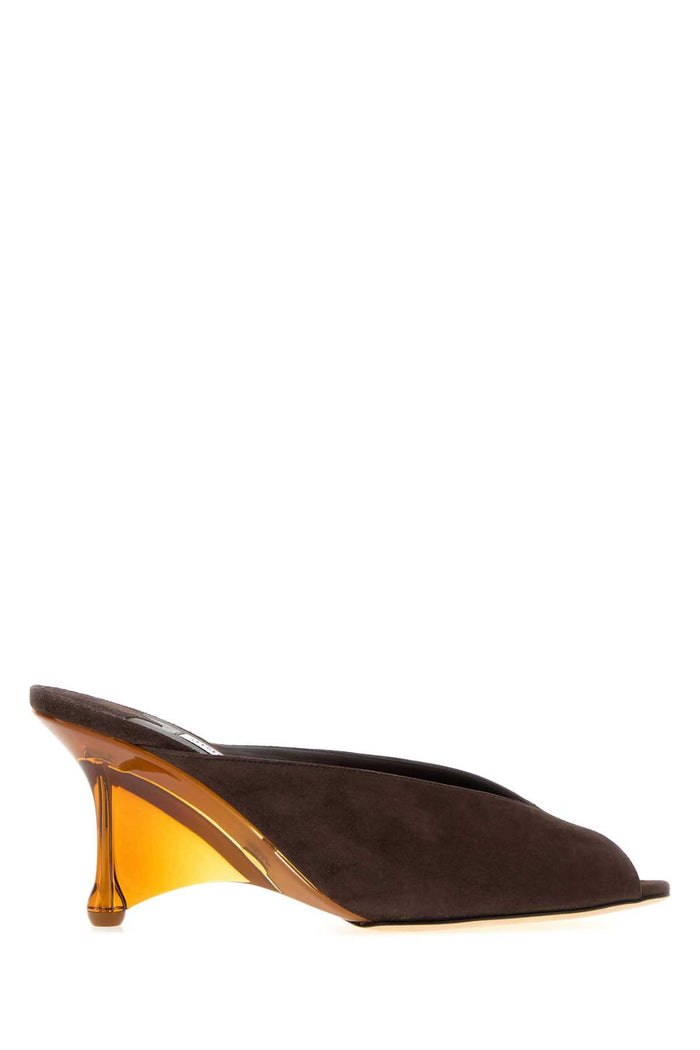 Dark Brown Suede Glace Mules Chocolateambermix Scarpe Con Tacco