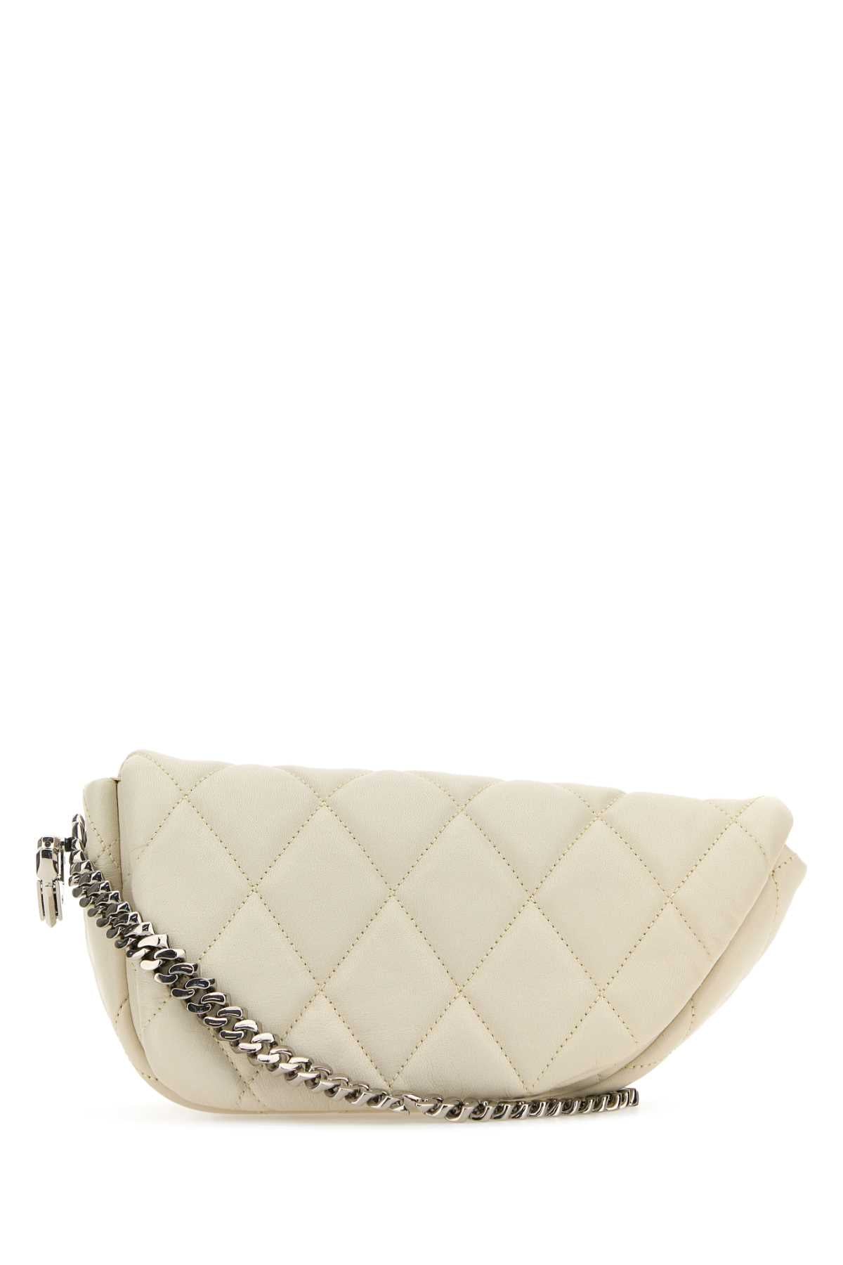 White Leather Shield Lock Shoulder Bag Almond Borse A Tracolla