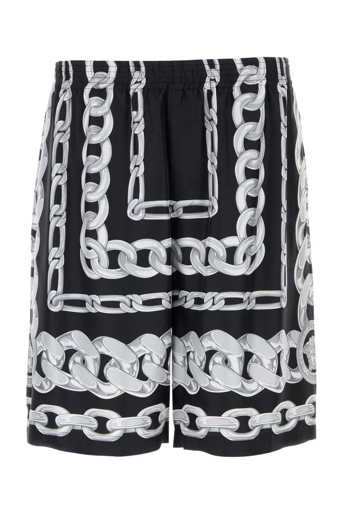 Printed Silk Bermuda Shorts Blacksilver Exterior