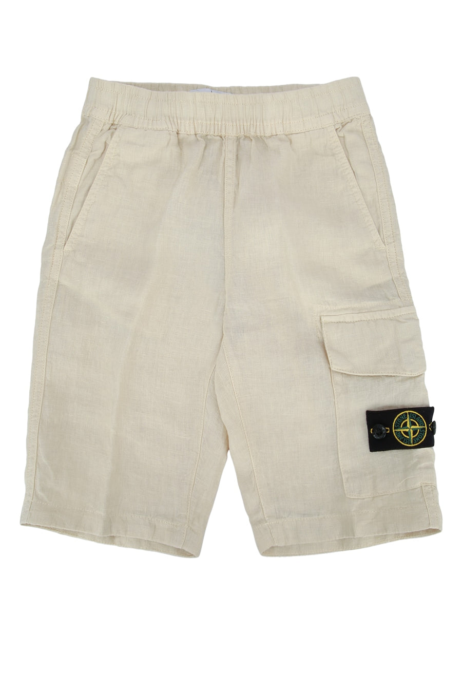Stone Island Kids 100% Linen cargo shorts in beige