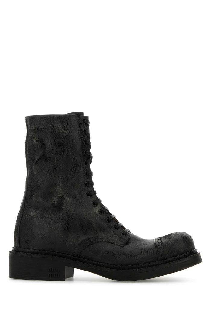 Black Leather Ankle Boots Nero Vitello Stivali