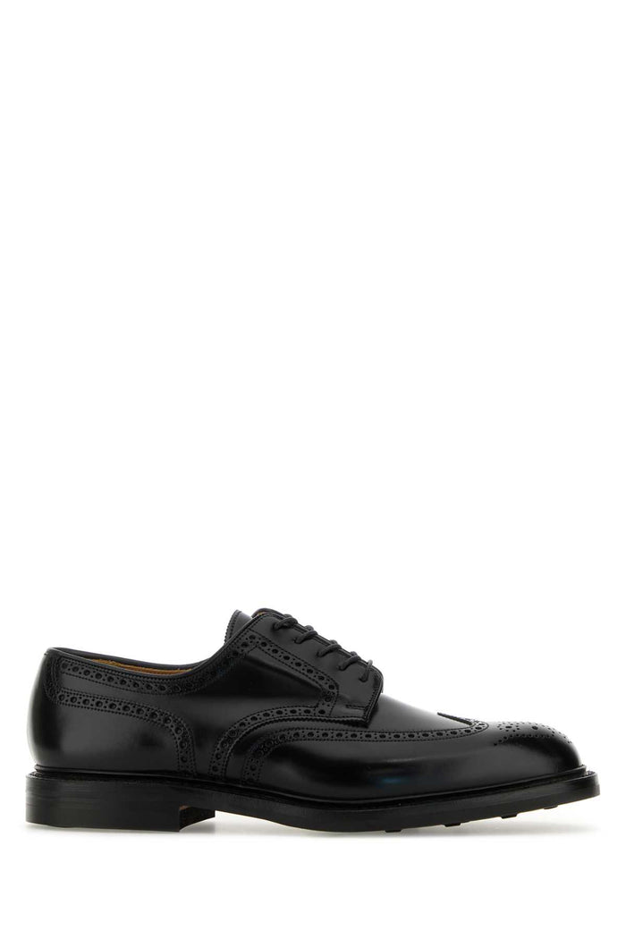 Black Leather Pembroke Lace-Up Shoes Cavalry Calf Scarpe Stringate