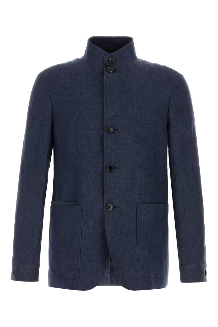 Navy Blue Linen Blazer 7r Exterior: Giacche E Gilet