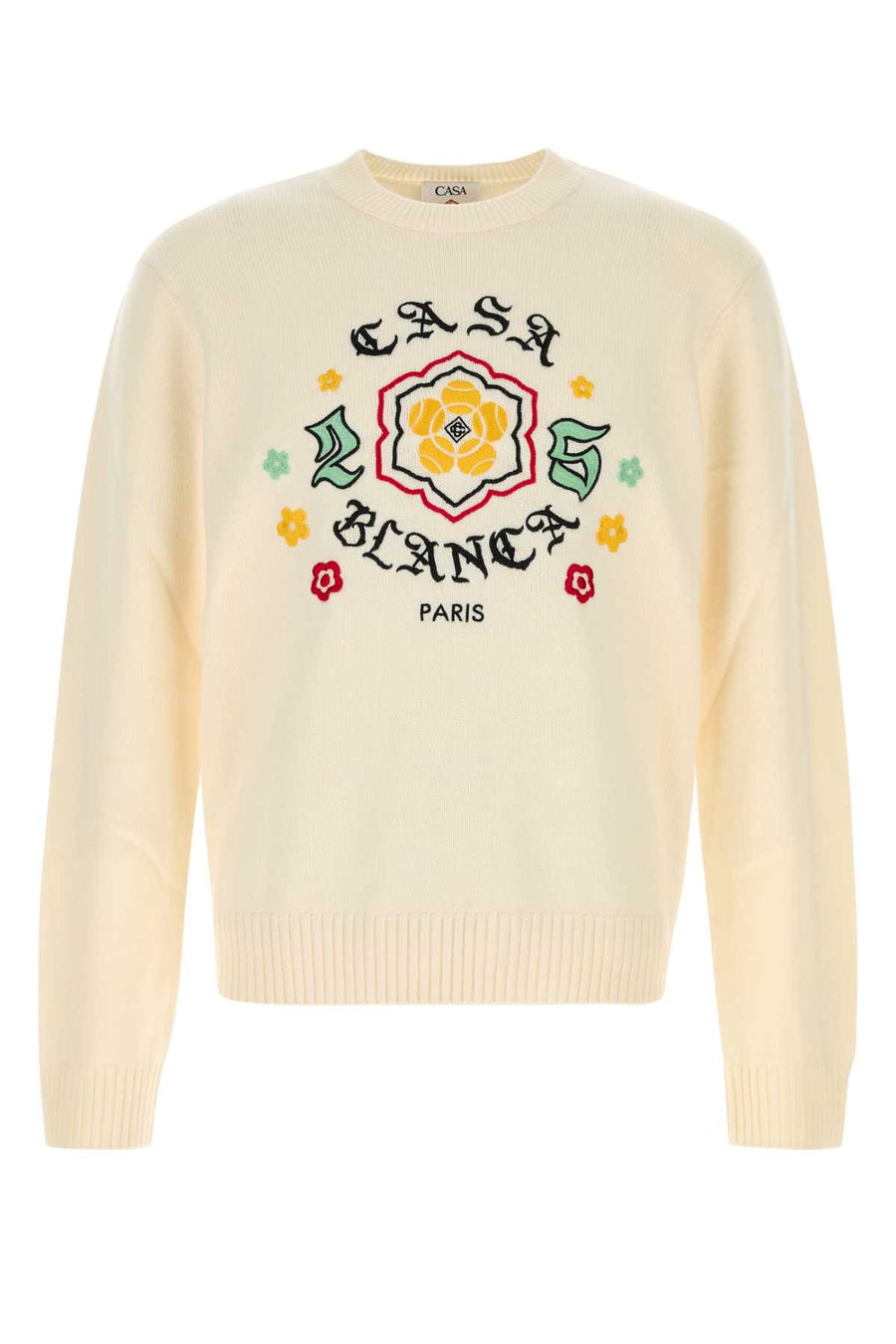 Casablanca Logo MAIN: 100% MERINO WOOL sweater in beige