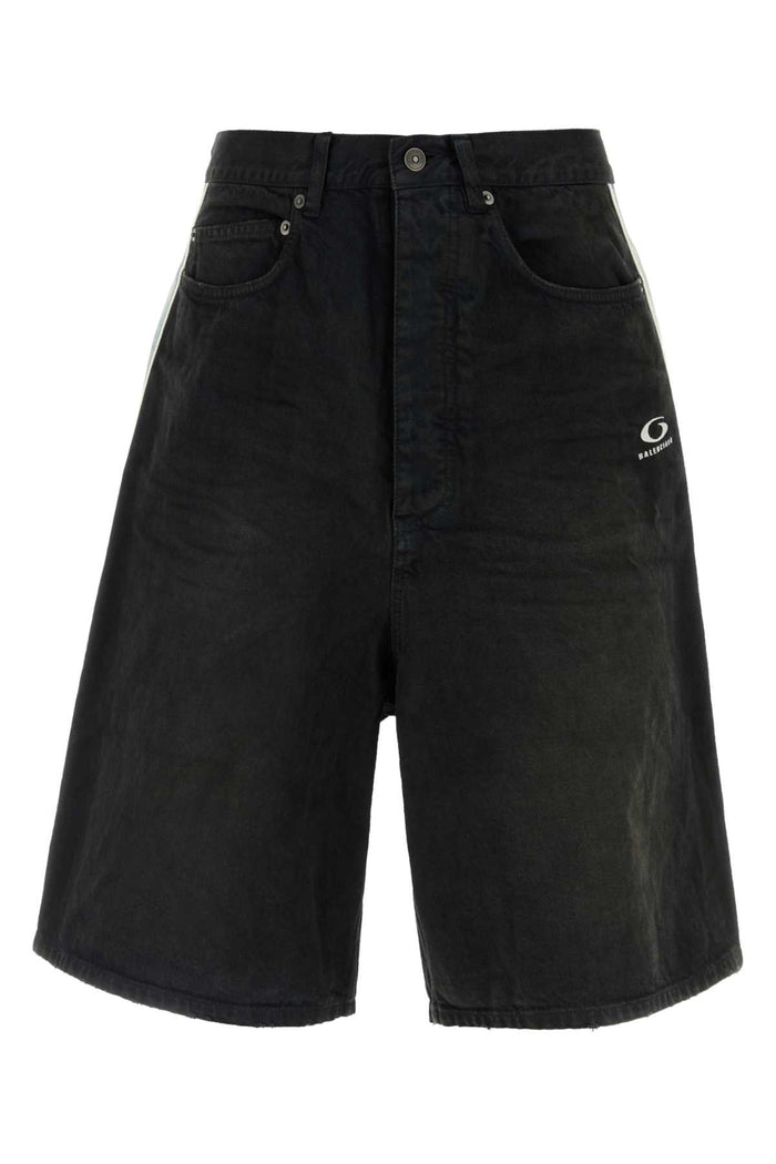 Black Denim Bermuda Shorts Darkbrownblack Exterior: Cotton