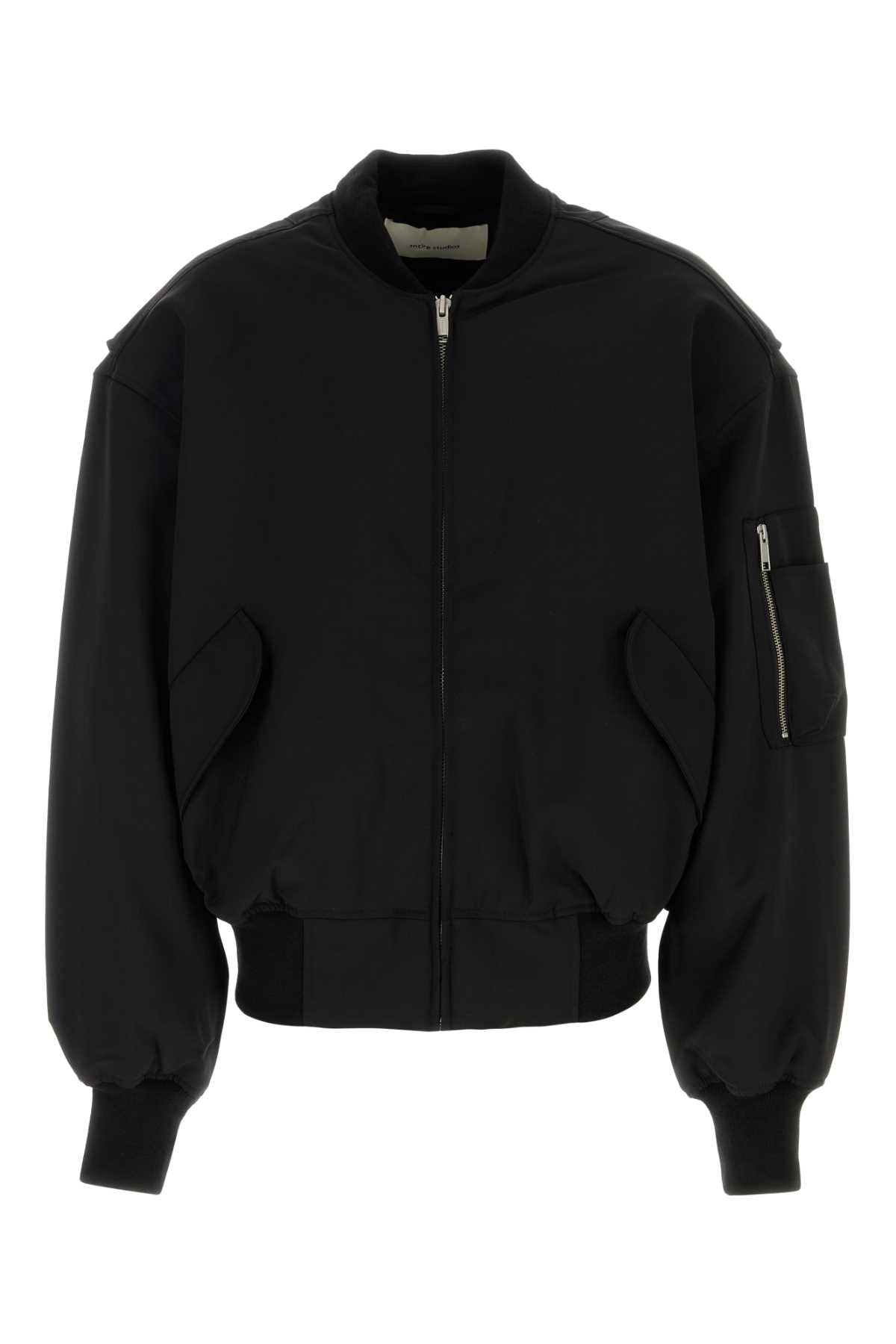 Black Stretch Polyester Blend Bomber Jacket Blackwool Giubbini