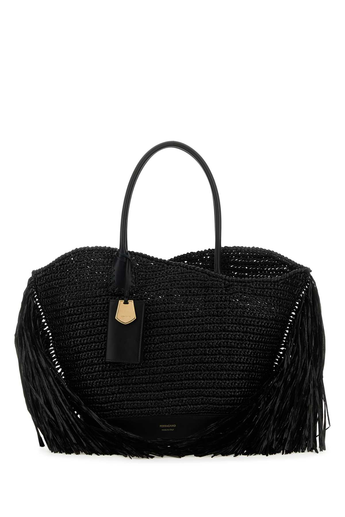 Black Raffia And Leather Big Shopping Bag Neroneronero Borse A Mano