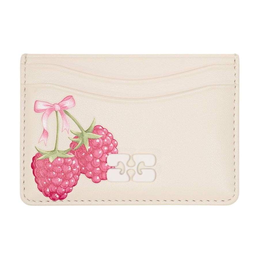 Ganni Calfskin card case in cream — view 2
