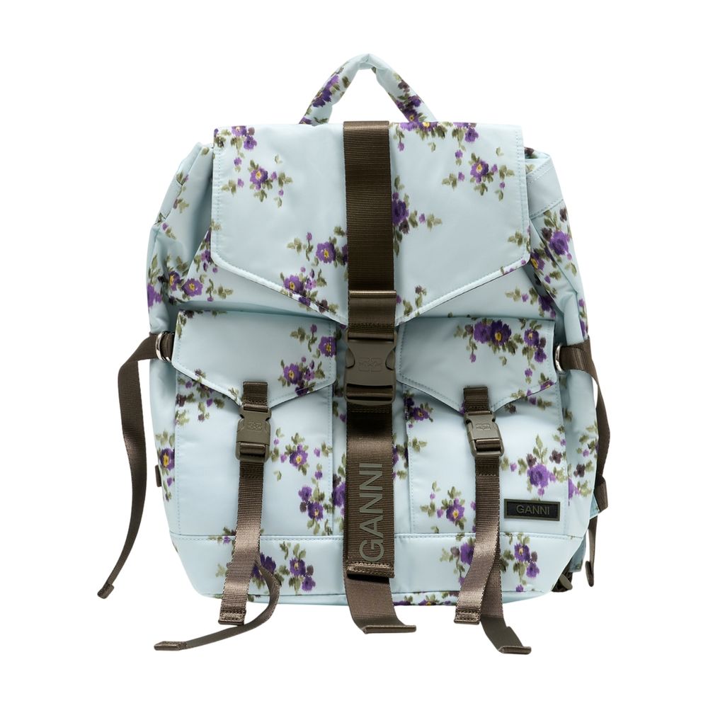 GANNI バックパック Ganni Floral-Print Recycled Synthetic Backpack — Blue
