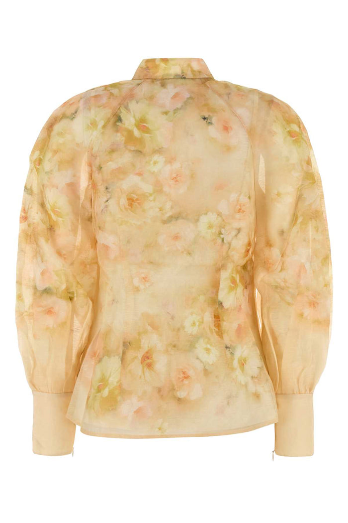Printed Linen Blend Crush Shirt Yellowfloral Camicie