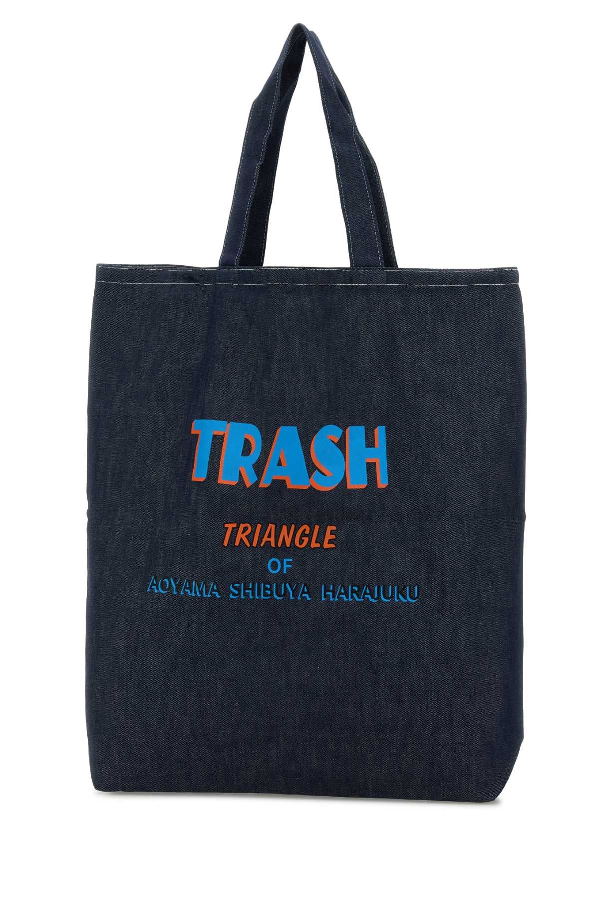 Denim Large Grocery Shopping Bag Indigo Exterior: Fabric Borse A Mano