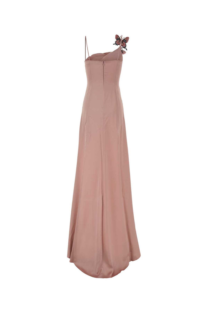 Pink Stretch Satin Long Dress Rosa Exterior: Viscose Elastane Abiti Lunghi