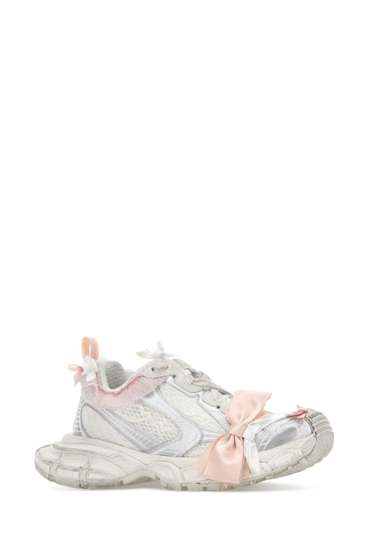 White Fabric And Rubber 3xl Lace Sneakers / Light Pink T Polyester Polyurethane