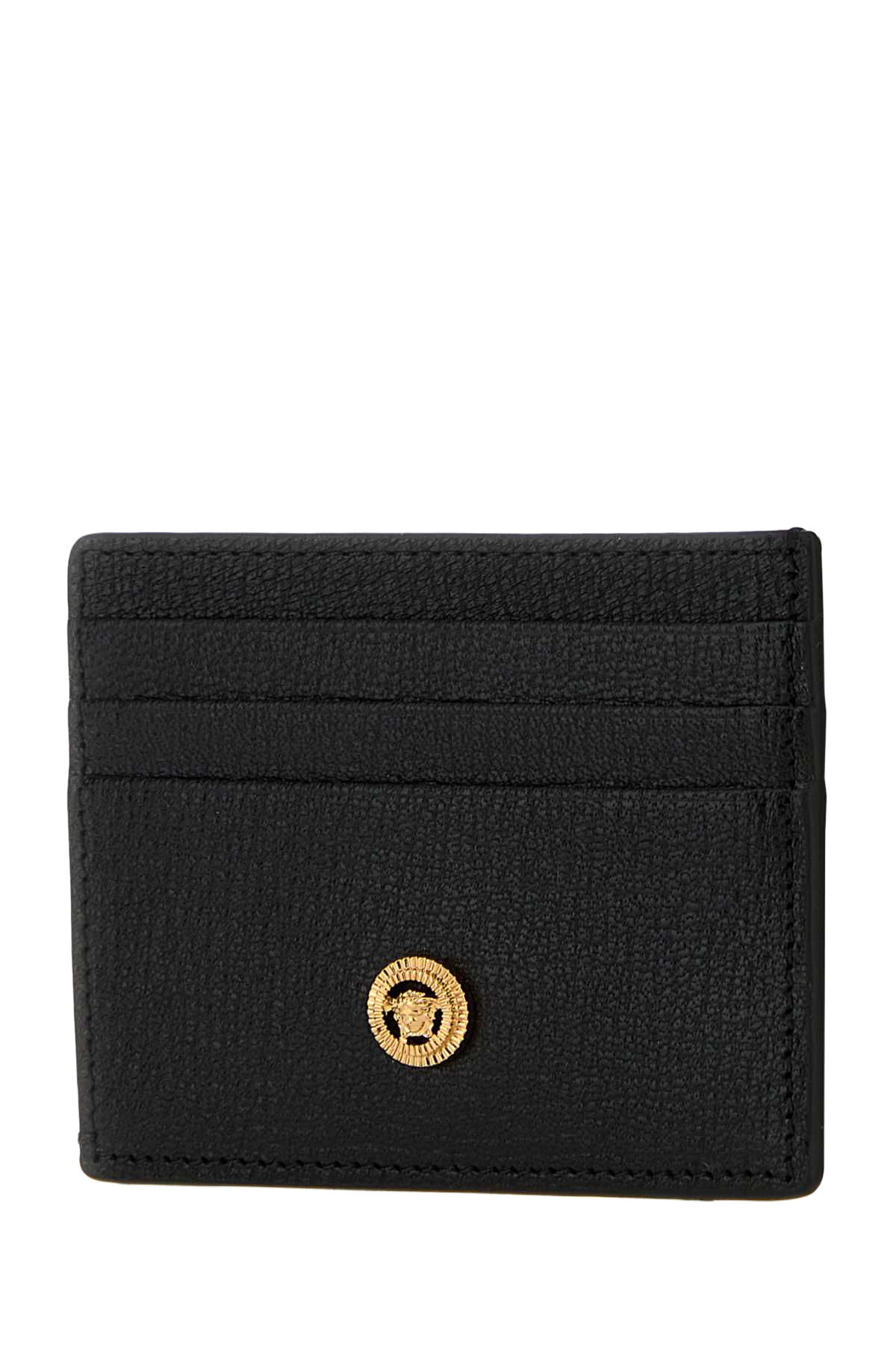Black Leather Medusa Biggie Card Holder Blackversacegold Portafogli