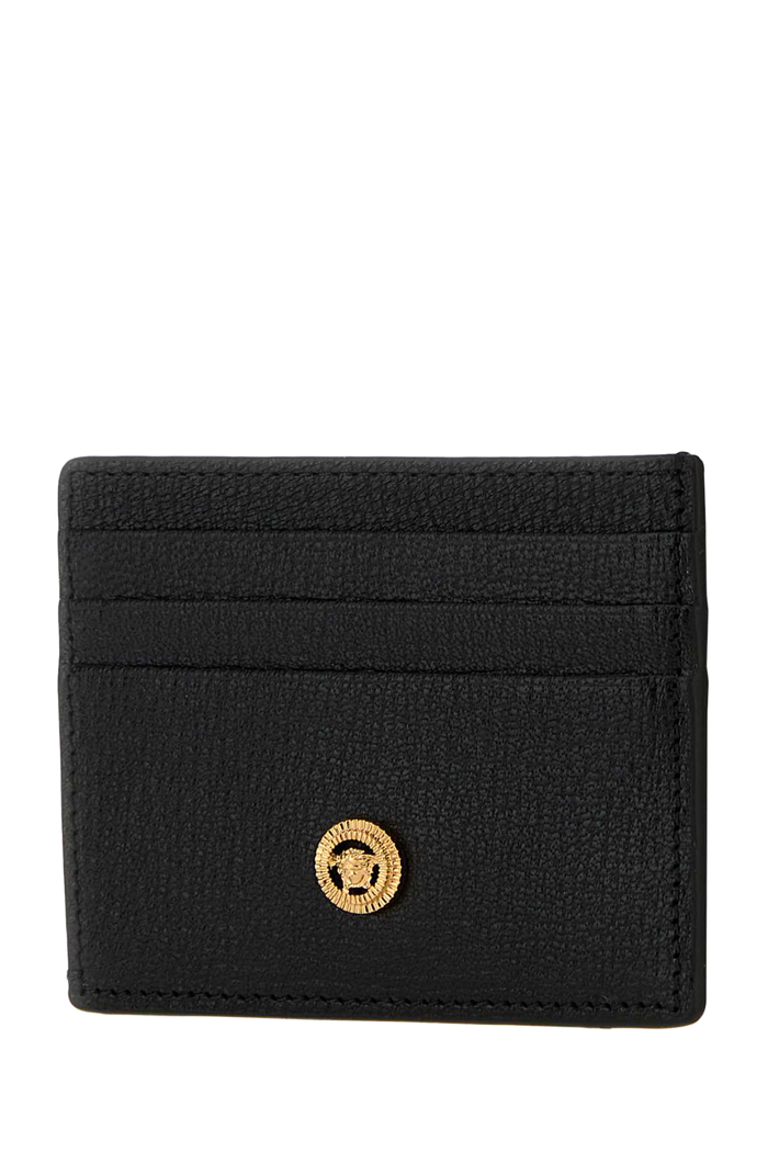 Black Leather Medusa Biggie Card Holder Blackversacegold Portafogli