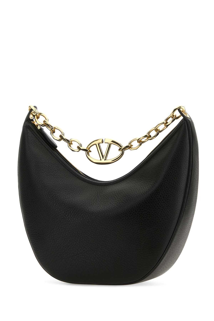 Black Leather Medium Hobo Vlogo Moon Shoulder Bag Nero Borse A Mano