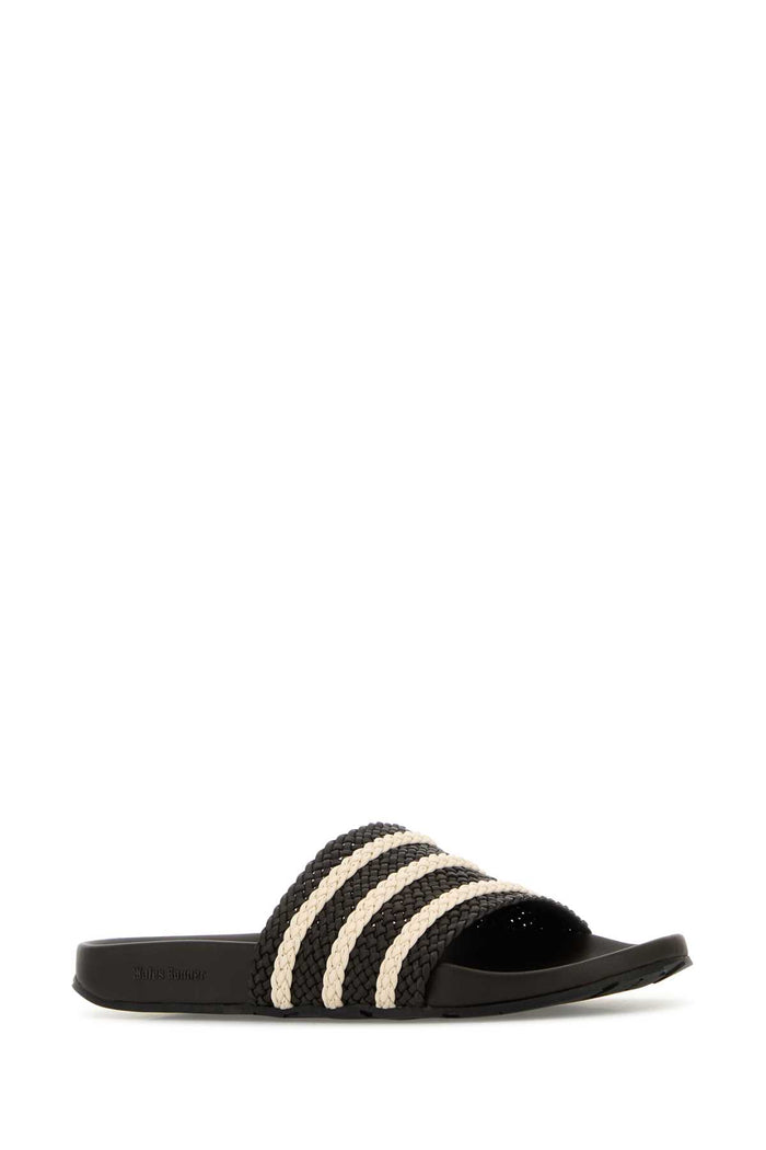 Black Leather Wales Bonner X Adidas Adilette Slippers Darkbrownwonderwhinigtbrown