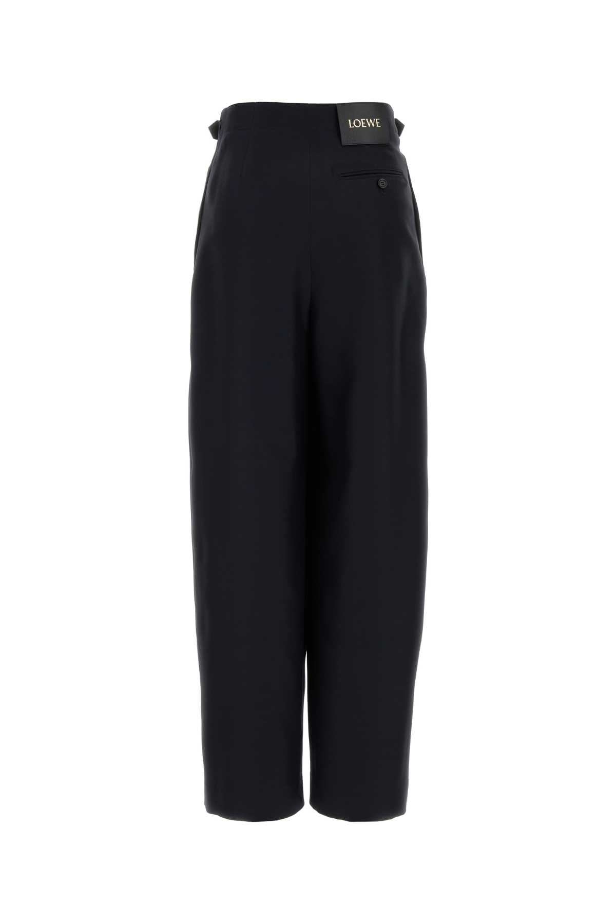 Navy Blue Wool Blend Wide-Leg Pant Exterior: Silk Pantaloni