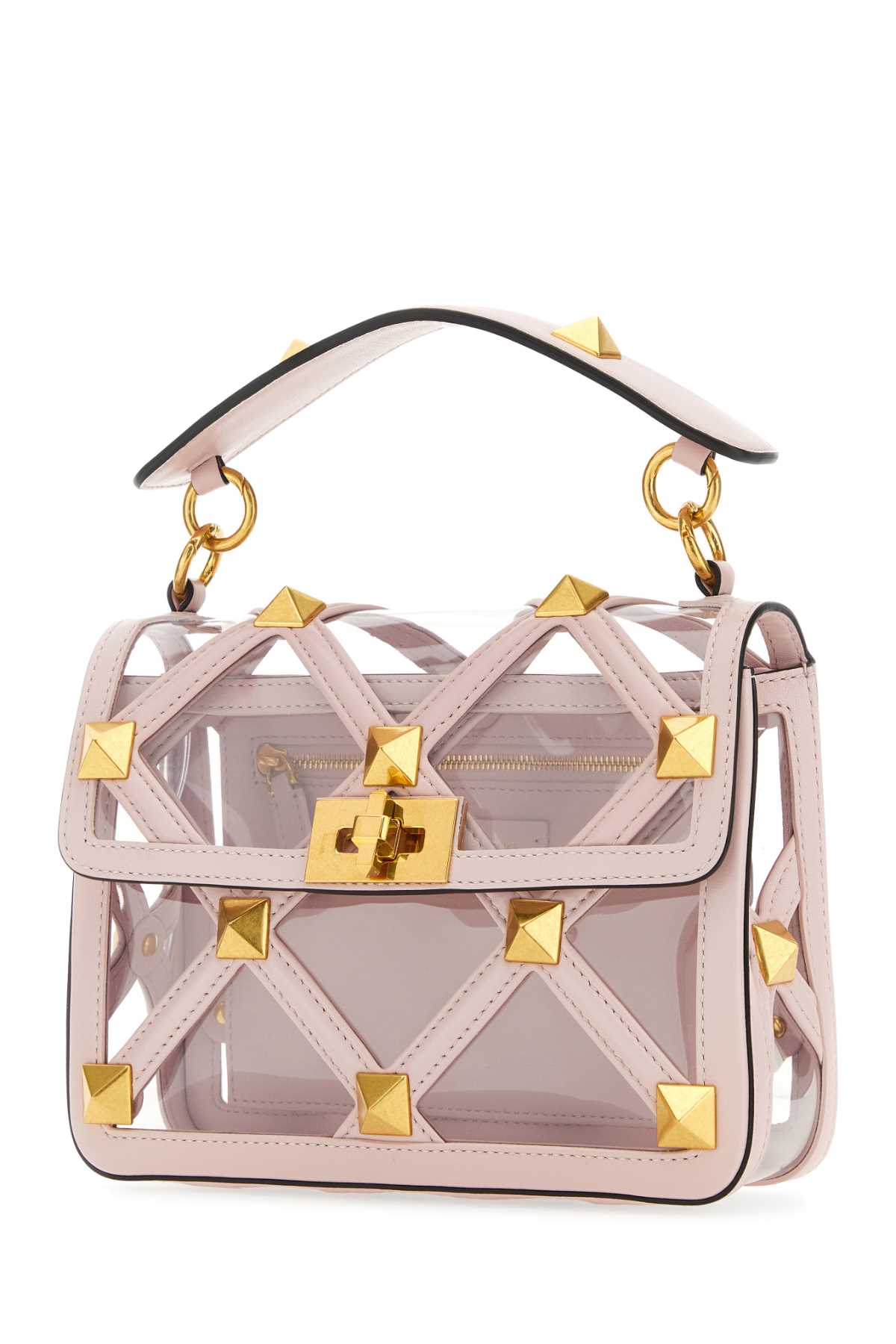 Pastel Pink Polymeric Material And Leather Medium Roman Stud Handbag Yl0 Borse A Mano