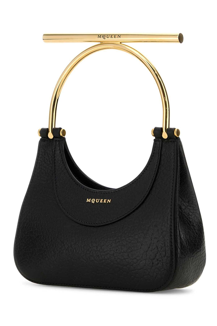Black Leather Mini Cross-Bar Handbag Blackgold Borse A Mano
